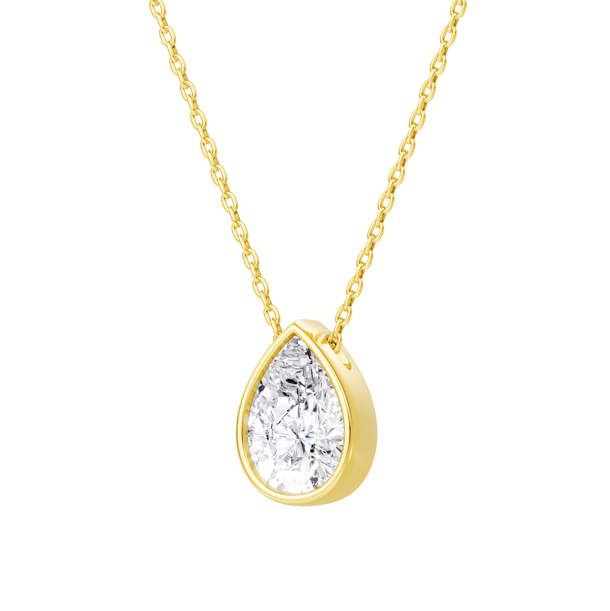 14K Yellow Gold Floating Pear Diamond Bezel Pendant